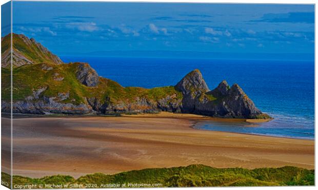 Three Cliffs Bay South Wales Canvas Print by Michael W Salter