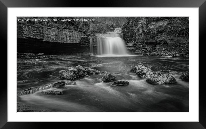 West Burton Falls in Black and White Framed Mounted Print by Kevin Winter