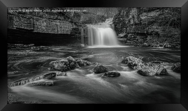 West Burton Falls in Black and White Framed Print by Kevin Winter