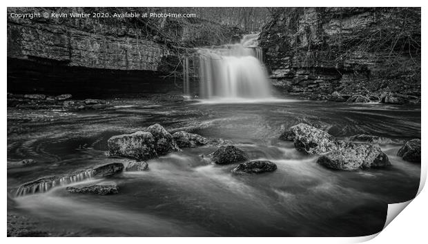 West Burton Falls in Black and White Print by Kevin Winter