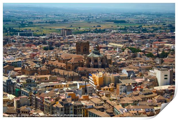 Looking down across Granada in Spain Print by Simon Marlow