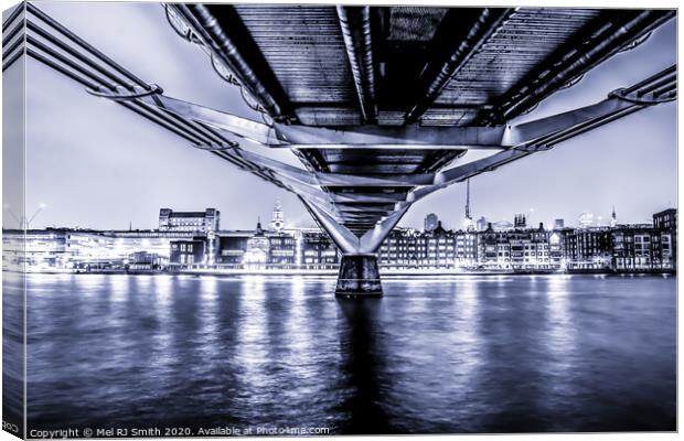"London's Iconic Millennium Bridge in Blue" Canvas Print by Mel RJ Smith