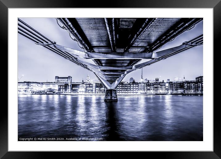 "London's Iconic Millennium Bridge in Blue" Framed Mounted Print by Mel RJ Smith