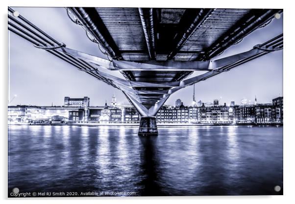 "London's Iconic Millennium Bridge in Blue" Acrylic by Mel RJ Smith