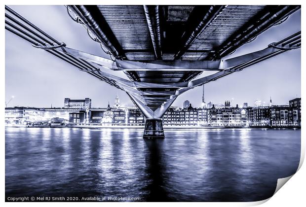 "London's Iconic Millennium Bridge in Blue" Print by Mel RJ Smith