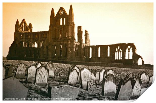 Last light on Whitby Abbey, North Yorkshire Print by David Mather
