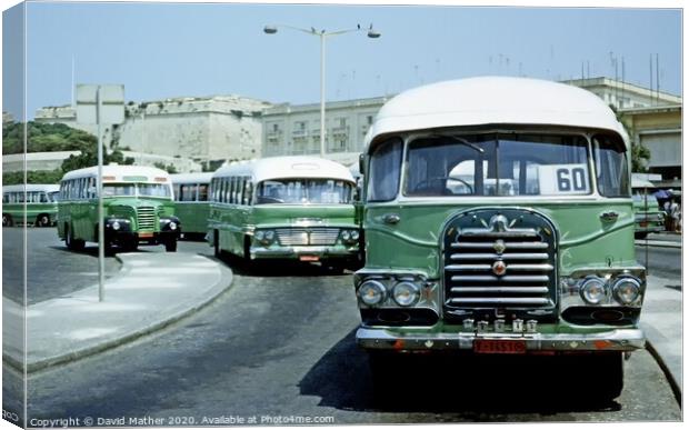 Classic buses at Valetta bus station, Malta Canvas Print by David Mather