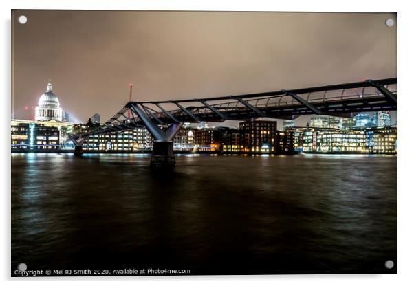 "Glistening Together: Millennium Bridge and St. Pa Acrylic by Mel RJ Smith