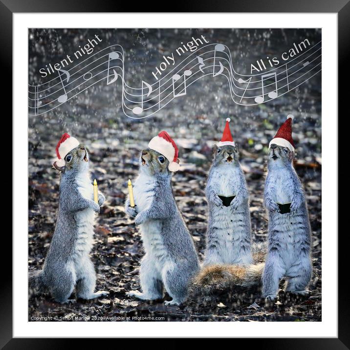 Harmonizing Holiday Squirrels Framed Mounted Print by Simon Marlow