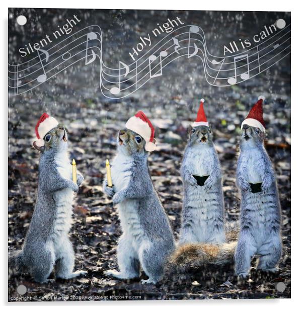 Harmonizing Holiday Squirrels Acrylic by Simon Marlow