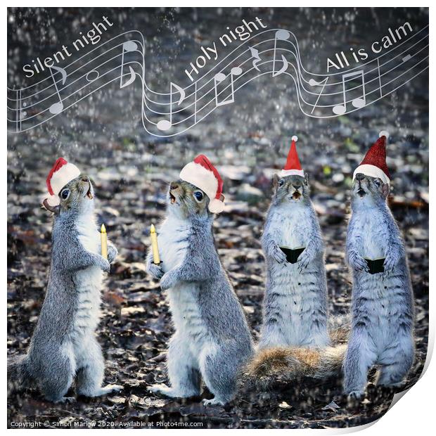 Harmonizing Holiday Squirrels Print by Simon Marlow