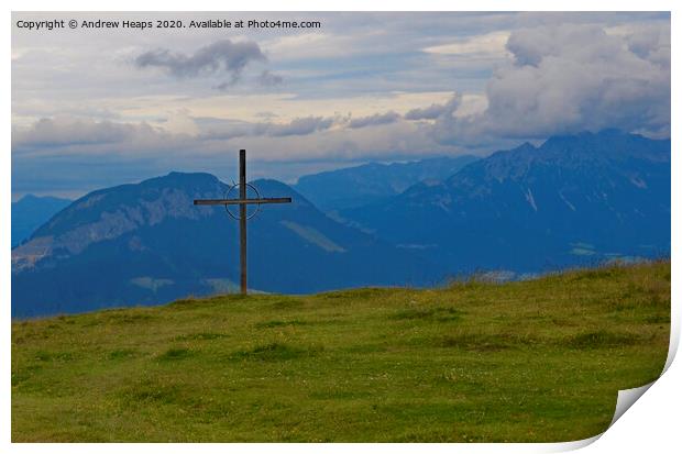 Austrian mountain range near Niederau Print by Andrew Heaps