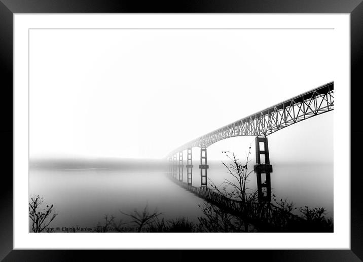 Foggy Bridge Hudson River. ... monochrome Framed Mounted Print by Elaine Manley