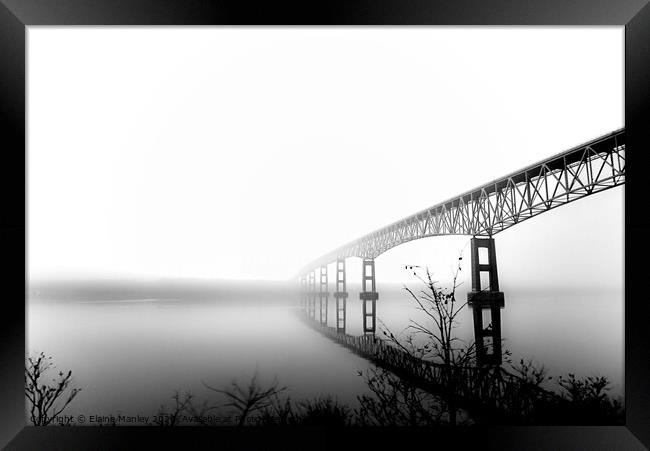 Foggy Bridge Hudson River. ... monochrome Framed Print by Elaine Manley