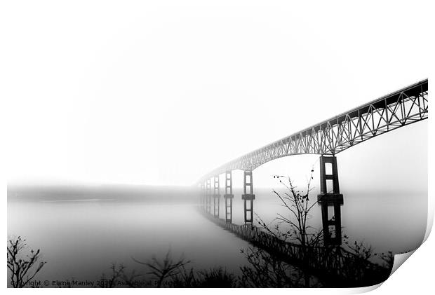Foggy Bridge Hudson River. ... monochrome Print by Elaine Manley