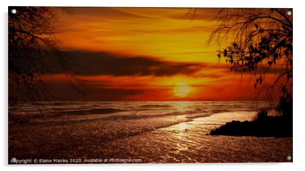 Evening Sunset on the Ocean Acrylic by Elaine Manley