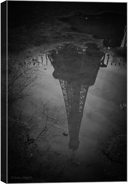 Reflection of the Eiffel Tower Canvas Print by Julian Hignell