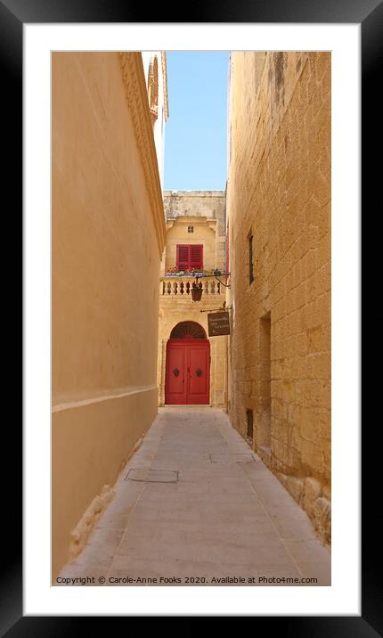 Narrow Street in Mdina, Rabat, Malta. Framed Mounted Print by Carole-Anne Fooks