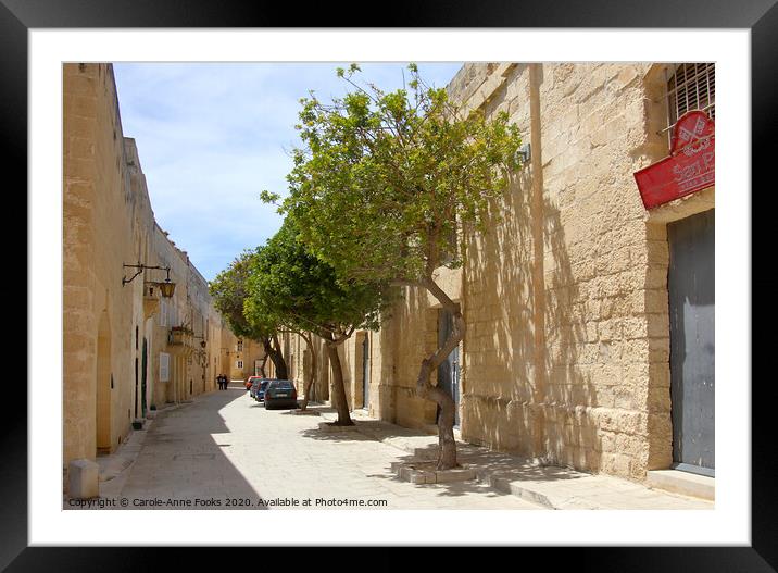 Narrow Street in Mdina, Rabat, Malta.  Framed Mounted Print by Carole-Anne Fooks
