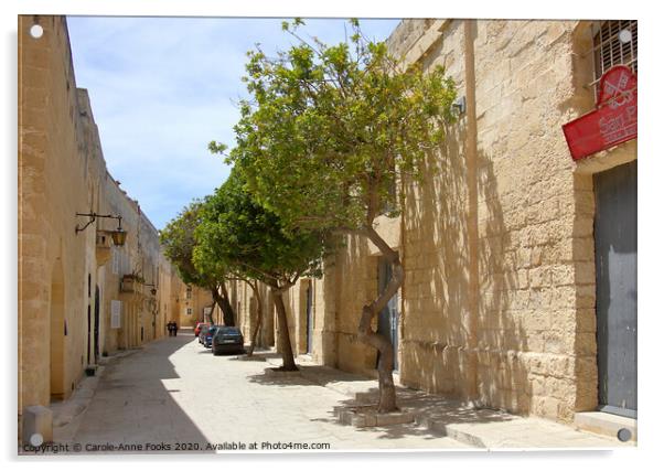 Narrow Street in Mdina, Rabat, Malta.  Acrylic by Carole-Anne Fooks