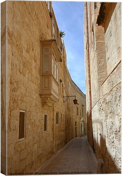 Narrow Street in Mdina, Rabat, Malta. Canvas Print by Carole-Anne Fooks