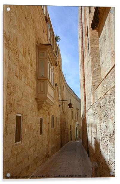 Narrow Street in Mdina, Rabat, Malta. Acrylic by Carole-Anne Fooks