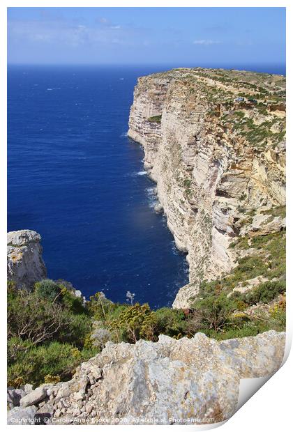 Sannap cliffs Gozo, Malta Print by Carole-Anne Fooks