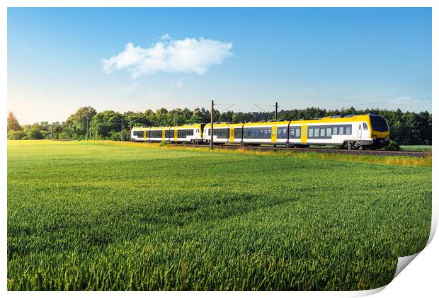 German passenger train in motion. Yellow electric train traveling Print by Daniela Simona Temneanu