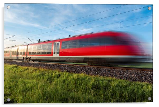 High-speed german train traveling through nature. Summer travel Acrylic by Daniela Simona Temneanu