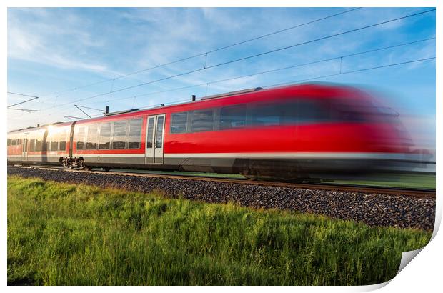 High-speed german train traveling through nature. Summer travel Print by Daniela Simona Temneanu
