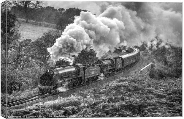 Locomotives the rain - Black and White Canvas Print by Steve H Clark