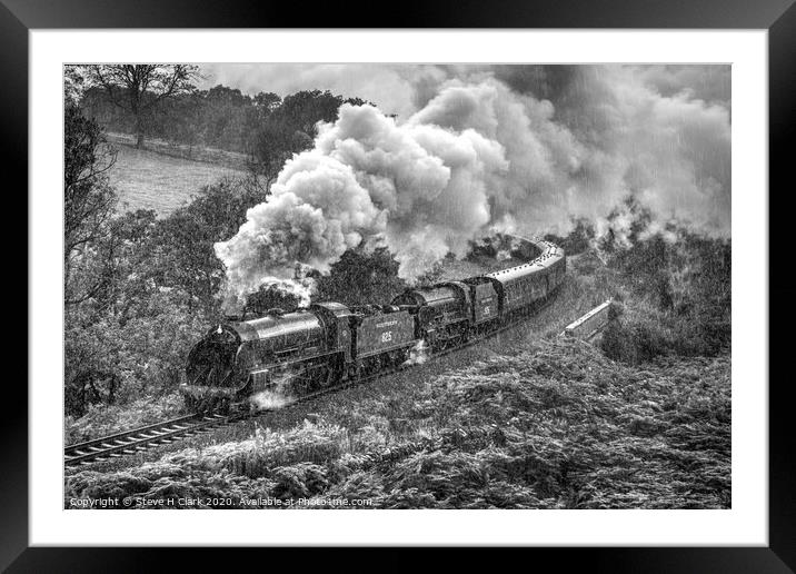 Locomotives the rain - Black and White Framed Mounted Print by Steve H Clark