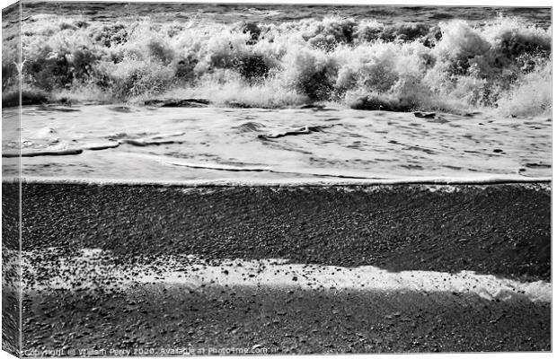 Blacks and White Waves Peebles Reynisfjara Black Sand Beach Icel Canvas Print by William Perry