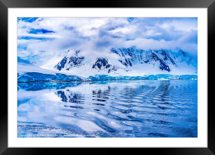 Snow Mountains Blue Glaciers Refection Dorian Bay Antarctica Framed Mounted Print by William Perry