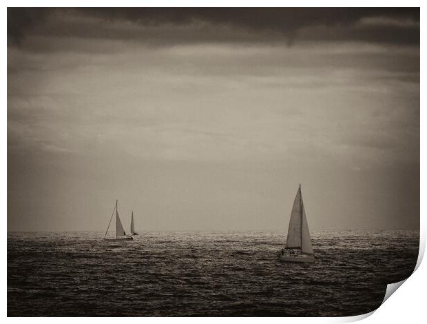 Sailing along the coast of Barcelona Print by JM Ardevol