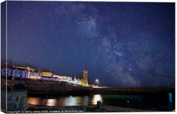 Porthleven harbour with Clock tower, Milky way  Canvas Print by kathy white