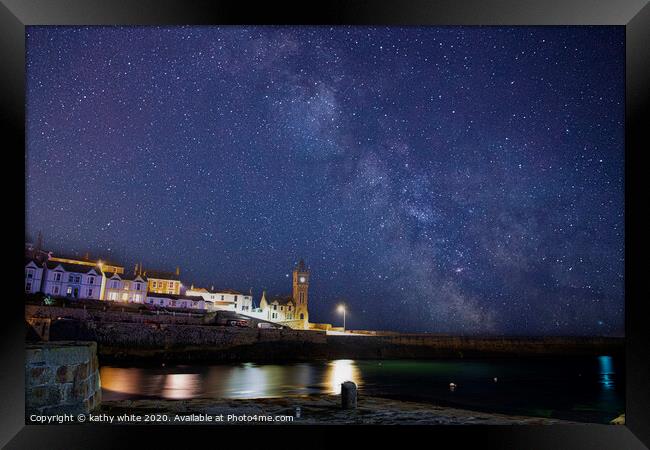 Porthleven harbour with Clock tower, Milky way  Framed Print by kathy white