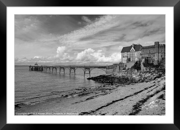 Clevedon Pier Somerset monochrome Framed Mounted Print by Diana Mower