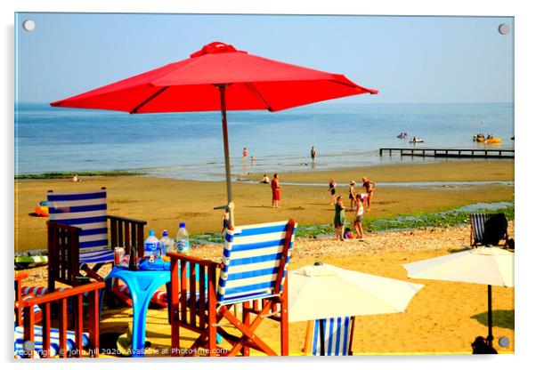 Summer day beach at Shanklin on the Isle of Wight.  Acrylic by john hill