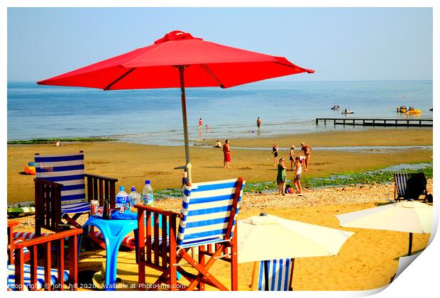 Summer day beach at Shanklin on the Isle of Wight.  Print by john hill