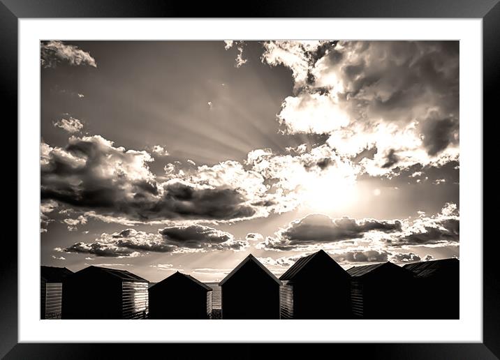 Beach huts in black and white Framed Mounted Print by Simon Bratt LRPS