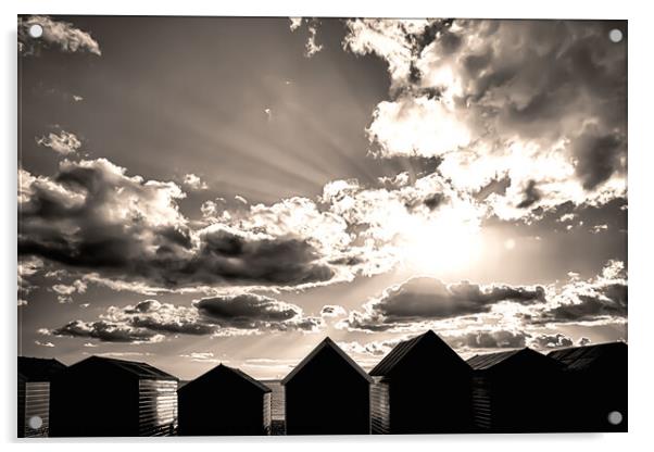 Beach huts in black and white Acrylic by Simon Bratt LRPS