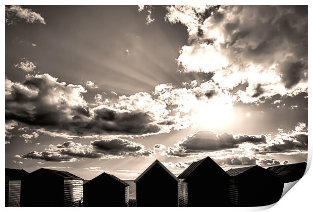 Beach huts in black and white Print by Simon Bratt LRPS