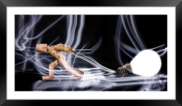 Box man dragging a light bulb Framed Mounted Print by Simon Bratt LRPS