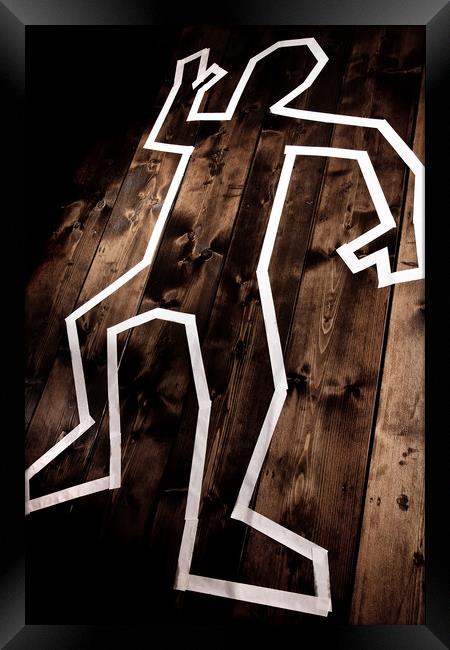 Dead man outline on floor Framed Print by Simon Bratt LRPS