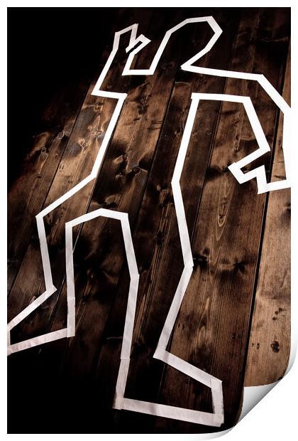Dead man outline on floor Print by Simon Bratt LRPS