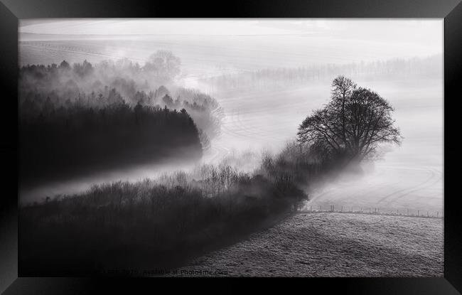 Black and white mist landscape Framed Print by Simon Bratt LRPS