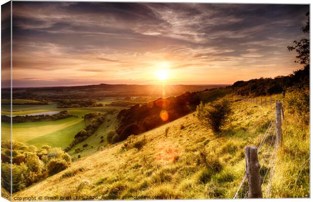 Winchester hill fence sunset Canvas Print by Simon Bratt LRPS