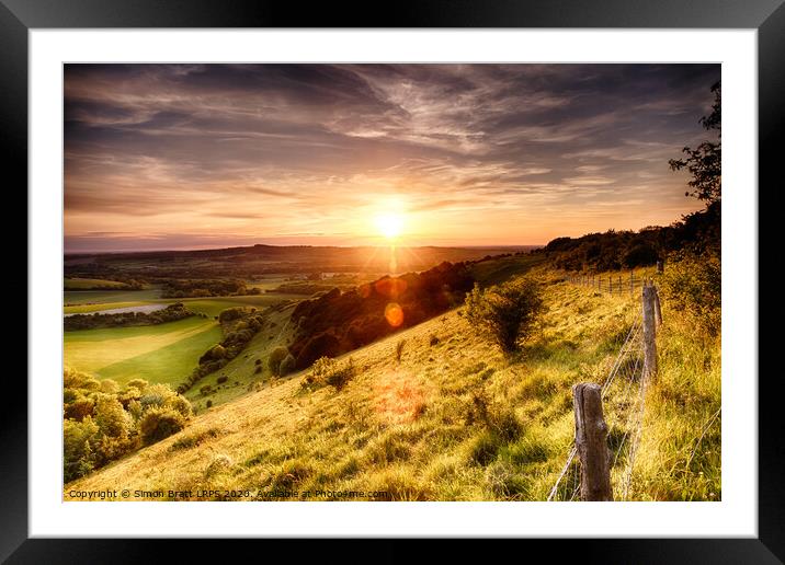 Winchester hill fence sunset Framed Mounted Print by Simon Bratt LRPS