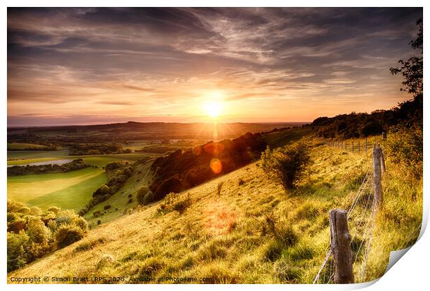 Winchester hill fence sunset Print by Simon Bratt LRPS